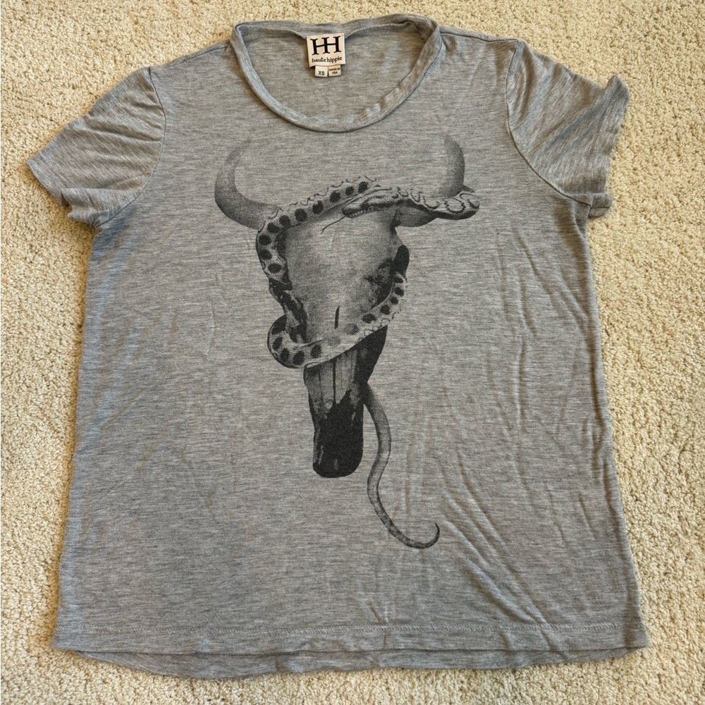 Haute Hippie Signature Cow Skull with Snake Tee